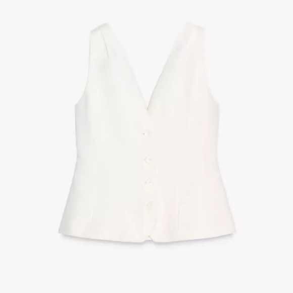 Zara Zw Collection Linen Blend Ecru Buttoned Volume Vest Sz-L - Picture 3 of 10